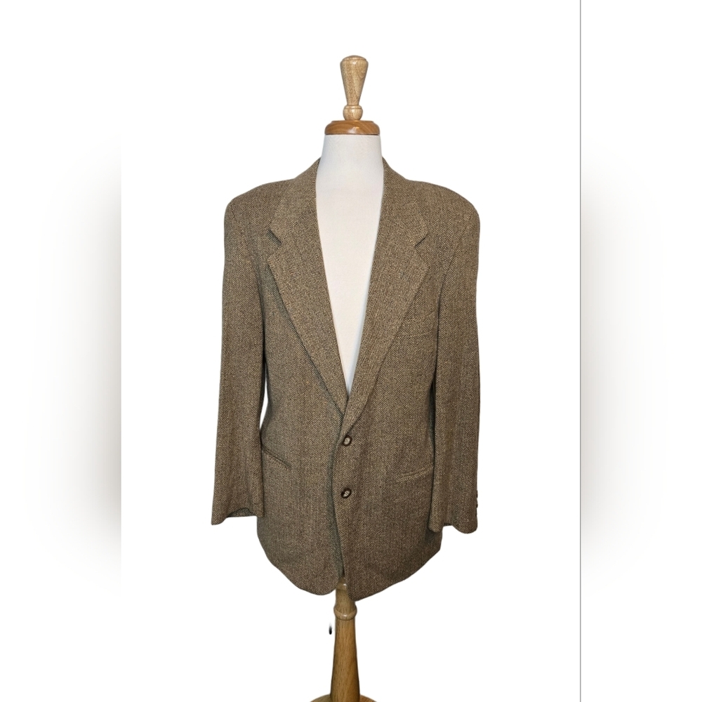 Vtg Country Road Australia Wool Blend Herringbone‎ Tweed Blazer Jacket 40R
